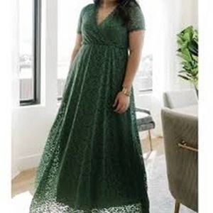 Baltic Born Womens size XL Venice Lace Maxi Dress Emerald Green Open Tie Back